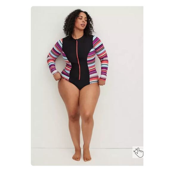 Torrid Stripe Zip Front Rashguard One Piece Swimsuit Sz.3 NWT - Picture 3 of 14